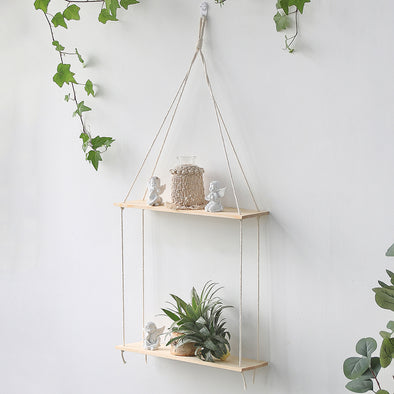 Artilady Macrame Wall Hanging Shelves Handmade Woven - 2 Tier Rope Floating Shelf for Photo Frames Plants Boho Home Decor