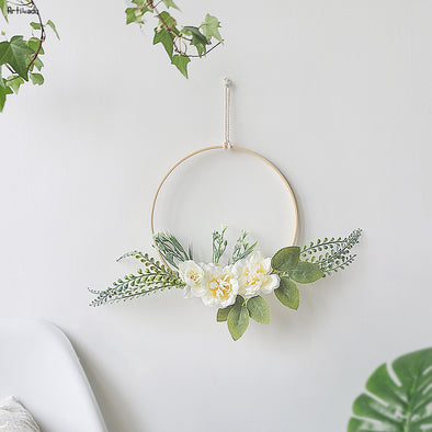 Artilady Floral Hoop Wreath Hanging White Flower Wedding Nursery Wall Decor