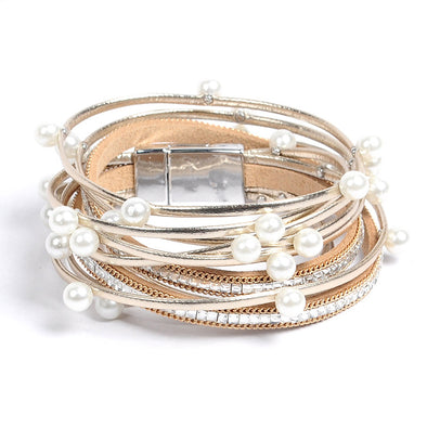 Artilady Leather Pearl Multi-layer Bracelet
