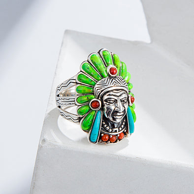 Indian head native American jewelry ring 925 sterling silver ring boho turquoise ring