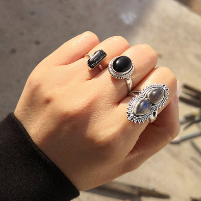 Artilady 925 Sterling Silver Handmade Agate Ring Labradorite Rings for Women