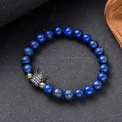 Artilady Men Crown set with crystal natural stones bracelet lapis lazuli bracelet Beads