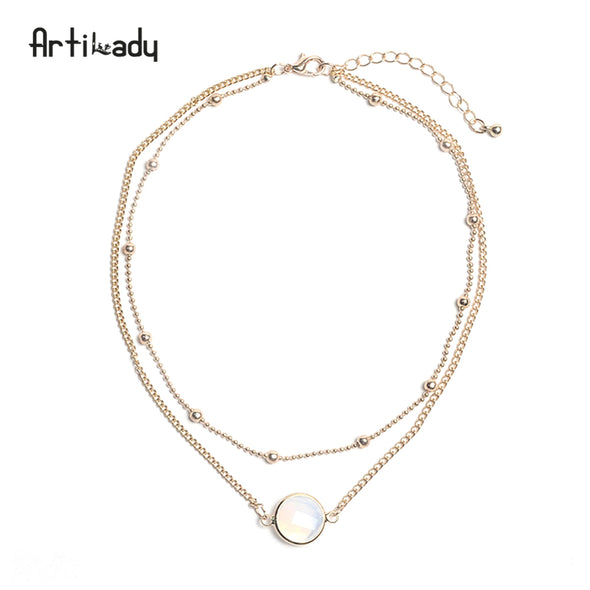 Artilady Natural Crystal Layer Choker Necklace