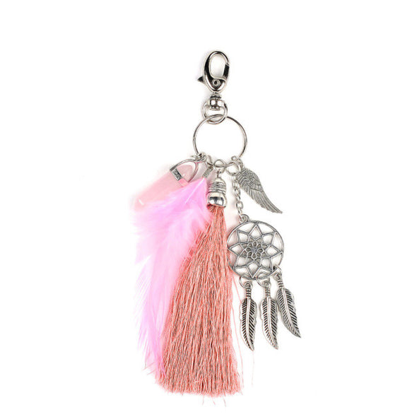 Artilady Pink Feather Tassel Keychain