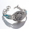 Native American 925 Sterling Silver Jewelry Indian Head Turquoise Bracelet Bangle