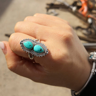 Artilady boho 925 sterling silver ring turquoise ring for women jewelry
