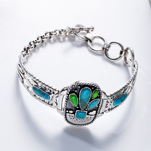 Indian native American jewelry boho bracelet 925 sterling silver cactus bracelet bangle